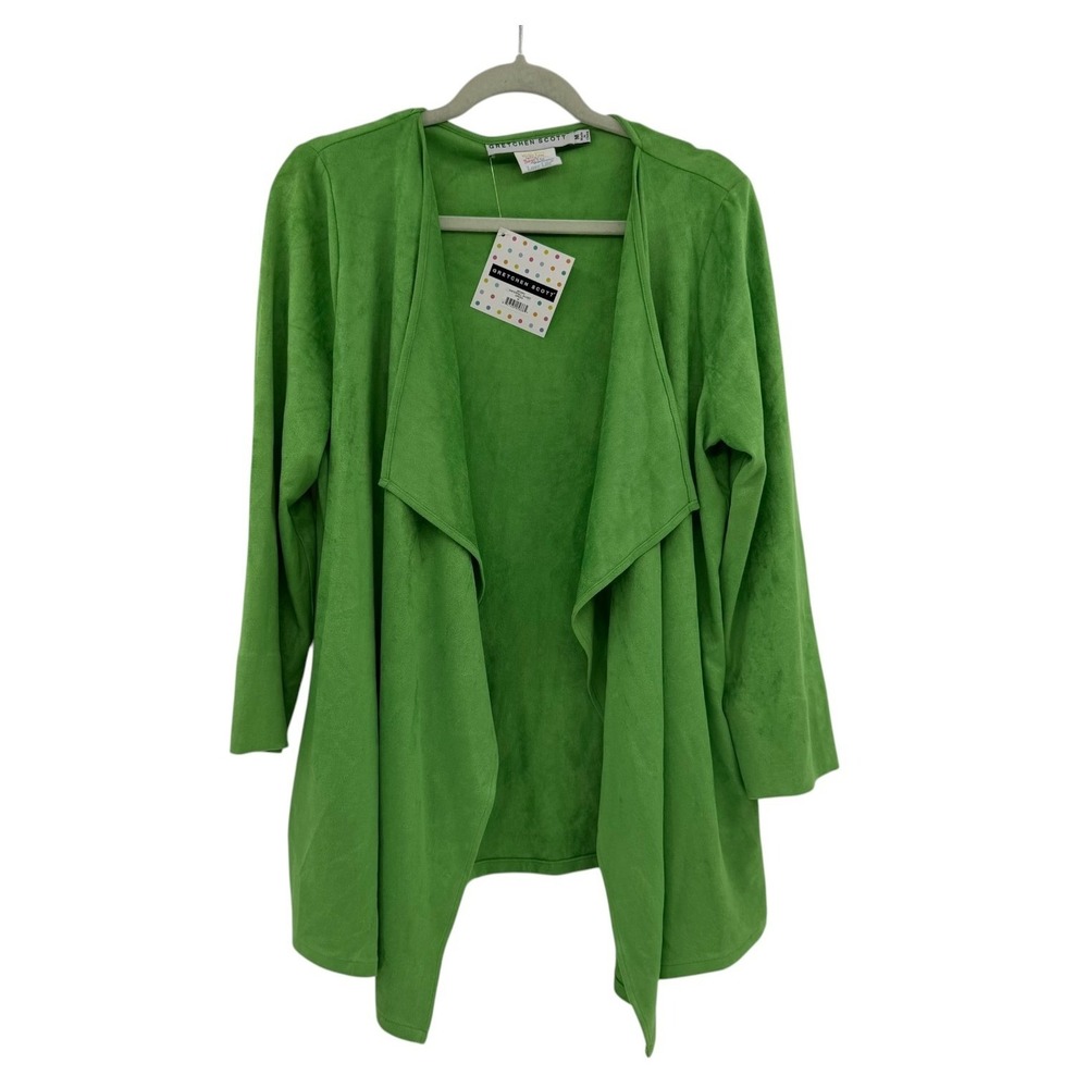 Gretchen Scott Green Waterfall Jacket Faux Suede Open Front Cardigan‎ M JKFSSO